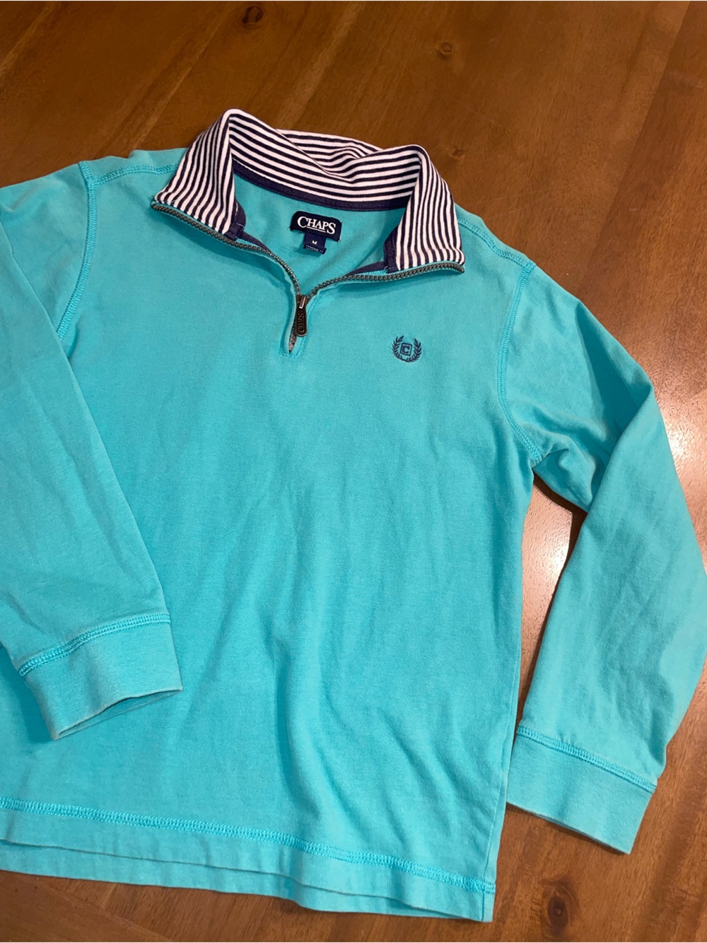 Chaps Aqua Quarter-Zip Pullover with Striped Collar